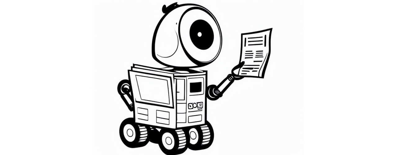 A robot reading a newspaper