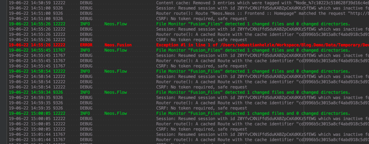 Example of a highlighted Neos log file in PHPStorm