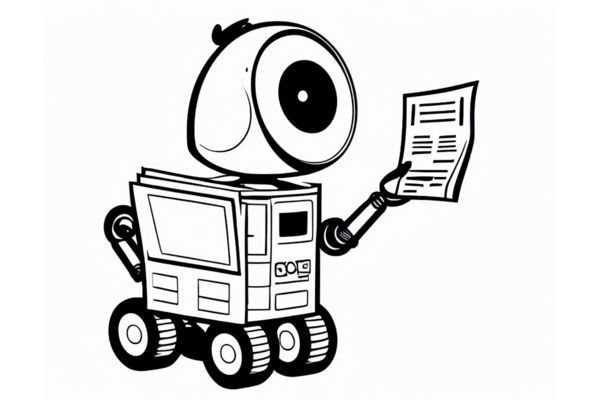 A robot reading a newspaper