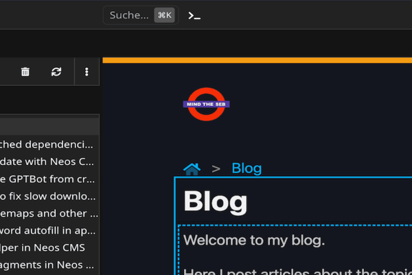 Screenshot of the Neos document tree with some blog posts marked as draft