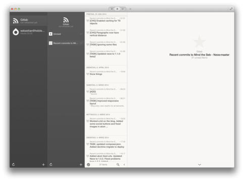 Reeder.app Interface of the app reeder